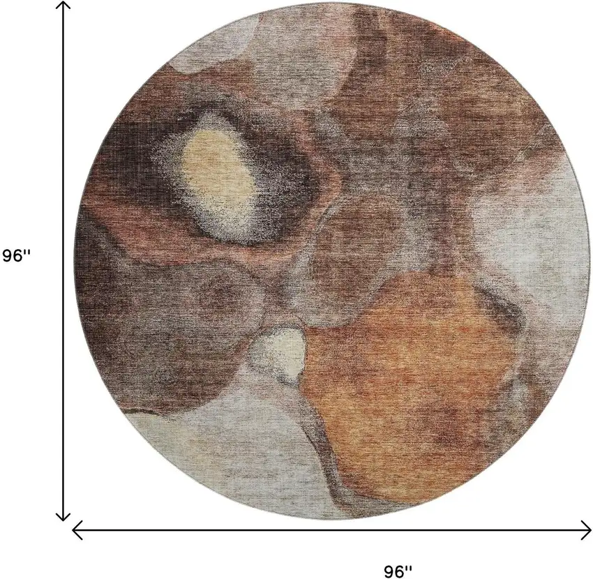 8' Coffee Beige And Copper Abstract Washable Round Rug With UV Protection Photo 7