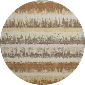Photo of 8' Coffee Beige And Copper Striped Washable Round Rug With UV Protection
