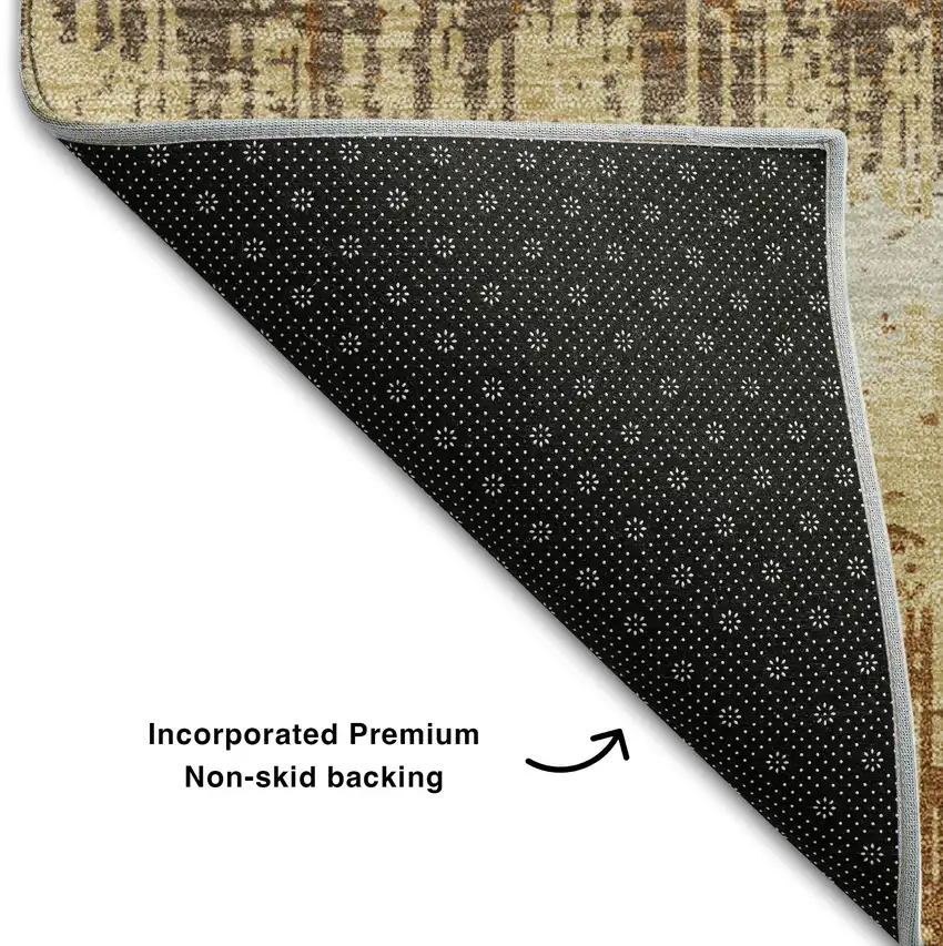 8' Coffee Beige And Copper Striped Washable Round Rug With UV Protection Photo 5