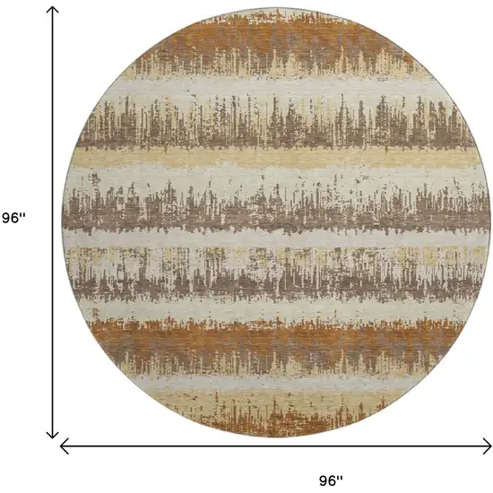 8' Coffee Beige And Copper Striped Washable Round Rug With UV Protection Photo 9