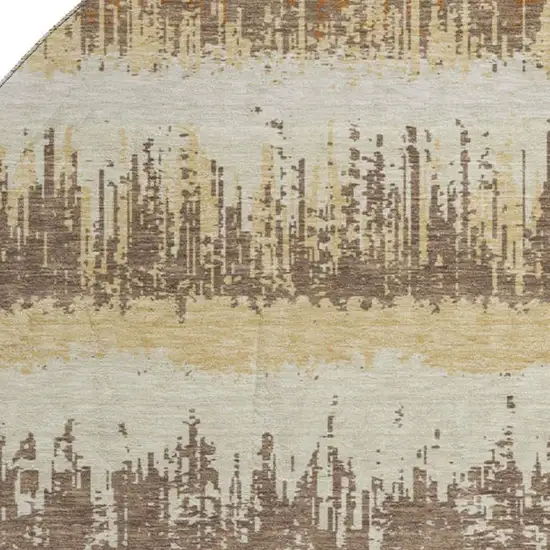 8' Coffee Beige And Copper Striped Washable Round Rug With UV Protection Photo 2