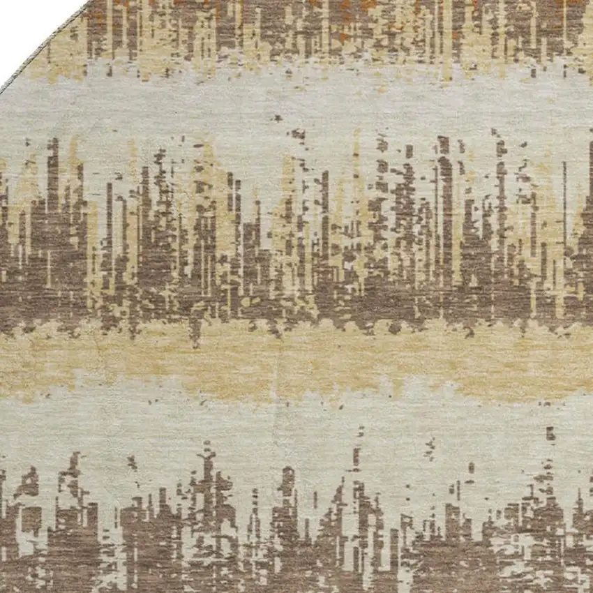 8' Coffee Beige And Copper Striped Washable Round Rug With UV Protection Photo 2