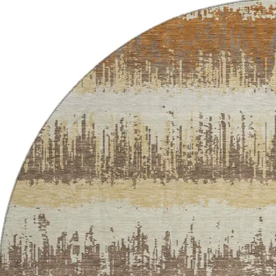8' Coffee Beige And Copper Striped Washable Round Rug With UV Protection Photo 3