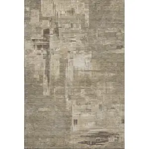 Photo of 8' Coffee Beige And Ivory Abstract Washable Area Rug With UV Protection