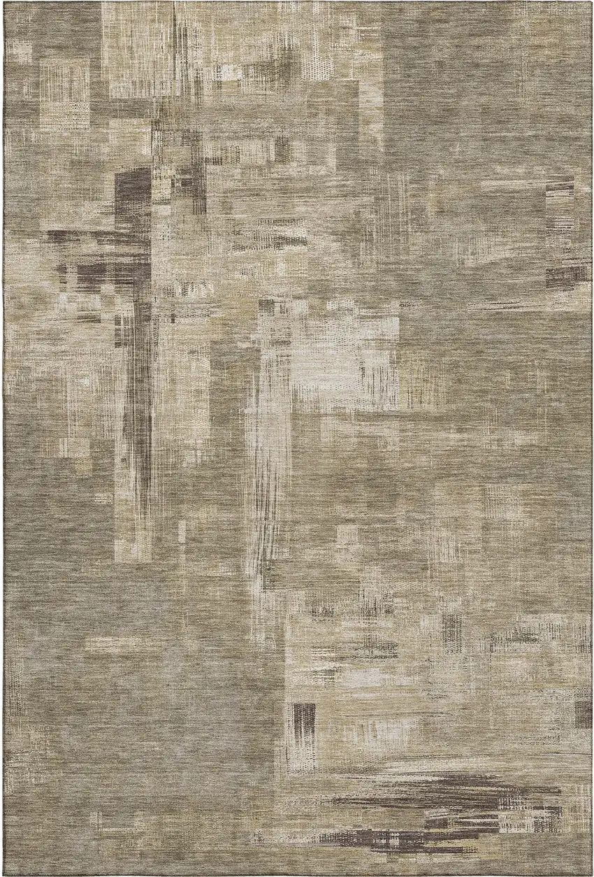 8' Coffee Beige And Ivory Abstract Washable Area Rug With UV Protection Photo 1