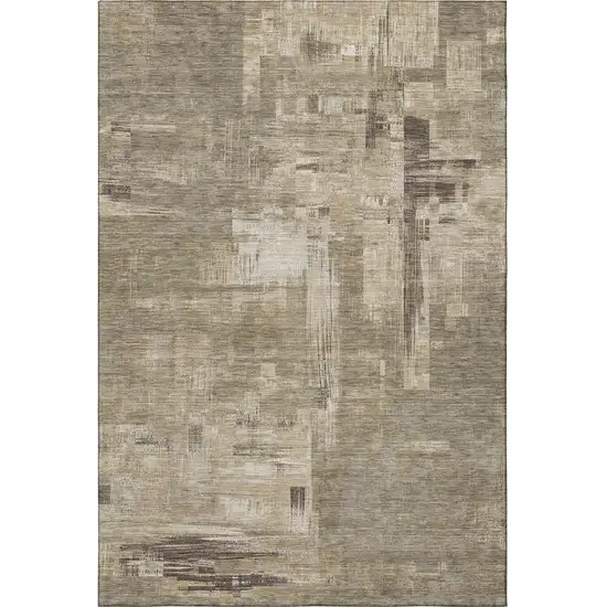 8' Coffee Beige And Ivory Abstract Washable Area Rug With UV Protection Photo 3