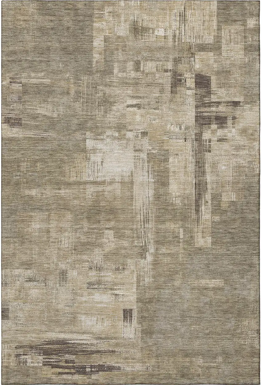 8' Coffee Beige And Ivory Abstract Washable Area Rug With UV Protection Photo 3