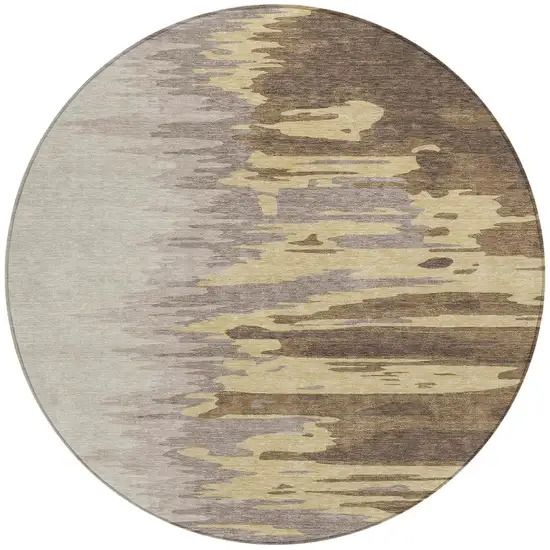 8' Coffee Beige And Tan Round Abstract Washable Indoor Outdoor Area Rug Photo 6