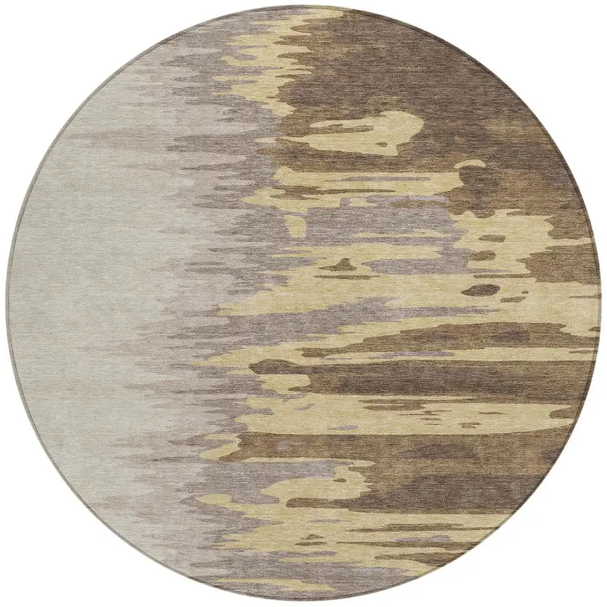 8' Coffee Beige And Tan Round Abstract Washable Indoor Outdoor Area Rug Photo 6