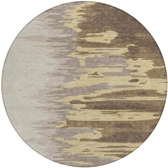 8' Coffee Beige And Tan Round Abstract Washable Indoor Outdoor Area Rug Photo 2