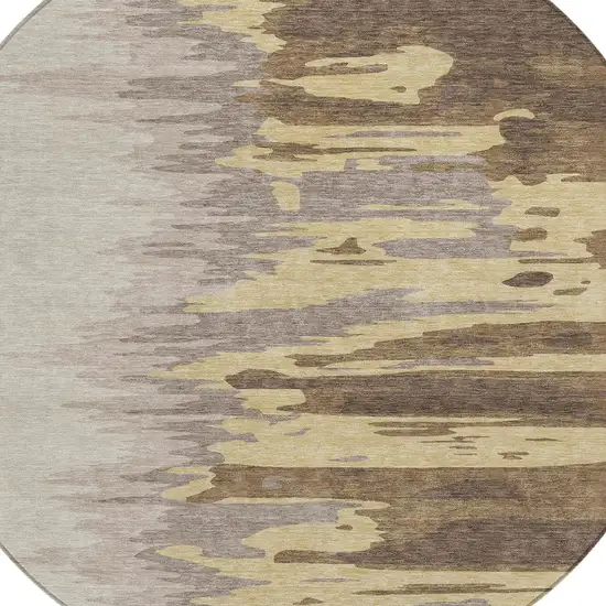 8' Coffee Beige And Tan Round Abstract Washable Indoor Outdoor Area Rug Photo 5