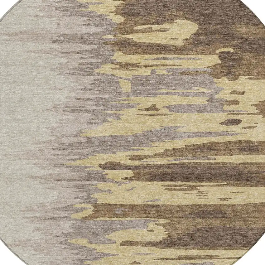 8' Coffee Beige And Tan Round Abstract Washable Indoor Outdoor Area Rug Photo 5