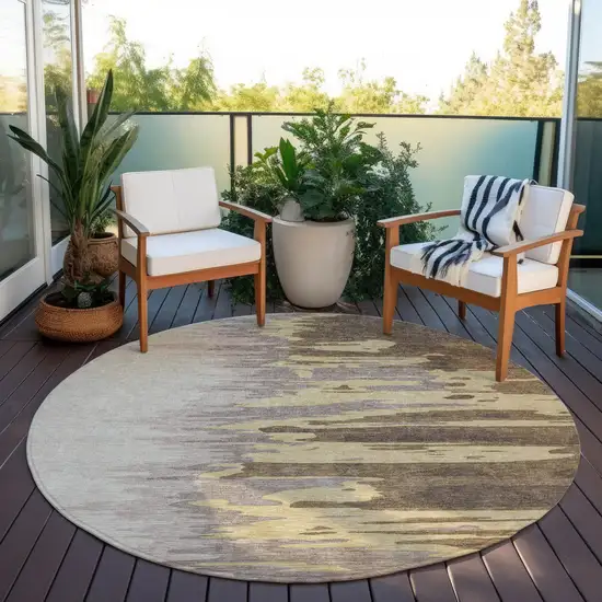 8' Coffee Beige And Tan Round Abstract Washable Indoor Outdoor Area Rug Photo 7