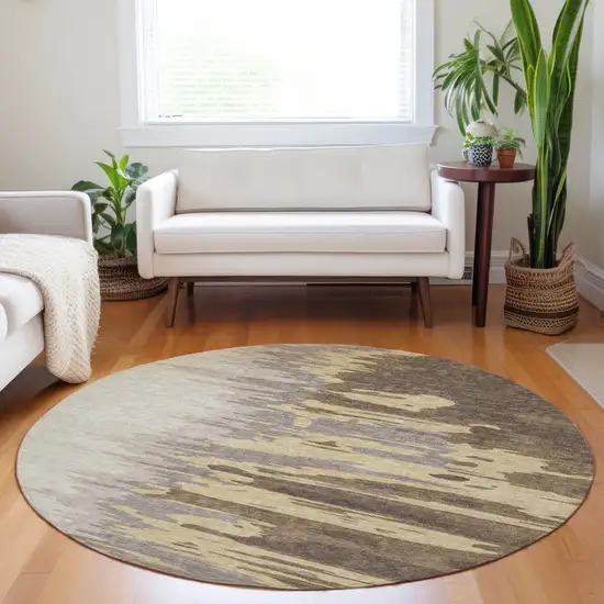 8' Coffee Beige And Tan Round Abstract Washable Indoor Outdoor Area Rug Photo 8