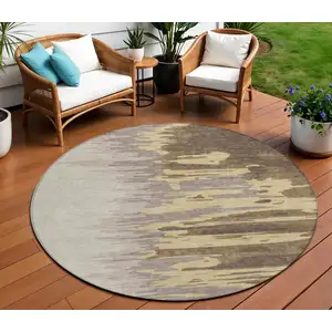 Photo of 8' Coffee Beige And Tan Round Abstract Washable Indoor Outdoor Area Rug