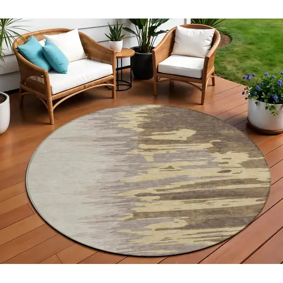 8' Coffee Beige And Tan Round Abstract Washable Indoor Outdoor Area Rug Photo 1