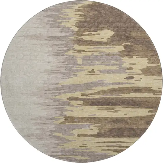 8' Coffee Beige And Taupe Abstract Washable Round Rug With UV Protection Photo 1