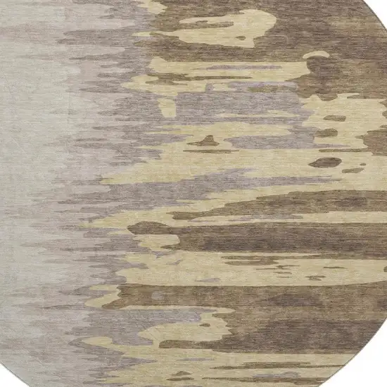 8' Coffee Beige And Taupe Abstract Washable Round Rug With UV Protection Photo 2