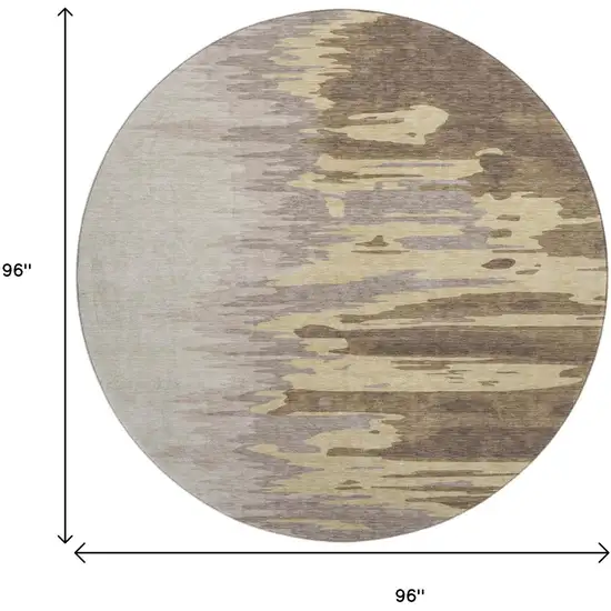 8' Coffee Beige And Taupe Abstract Washable Round Rug With UV Protection Photo 9