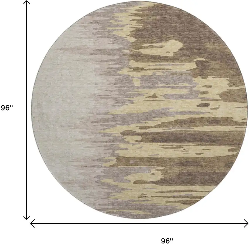 8' Coffee Beige And Taupe Abstract Washable Round Rug With UV Protection Photo 9