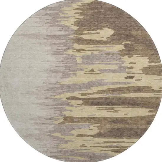 8' Coffee Beige And Taupe Abstract Washable Round Rug With UV Protection Photo 3