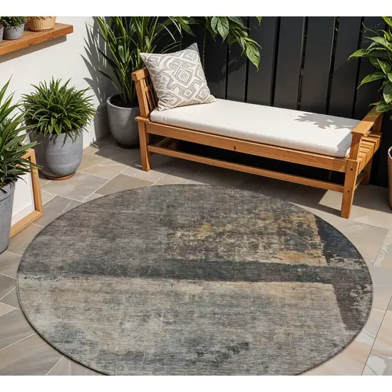 8' Coffee Black And Beige Round Abstract Washable Indoor Outdoor Area Rug Photo 1