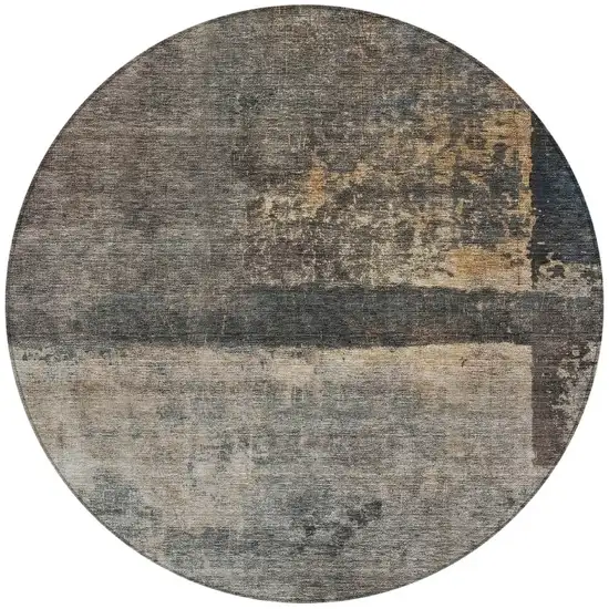 8' Coffee Black And Beige Round Abstract Washable Indoor Outdoor Area Rug Photo 4