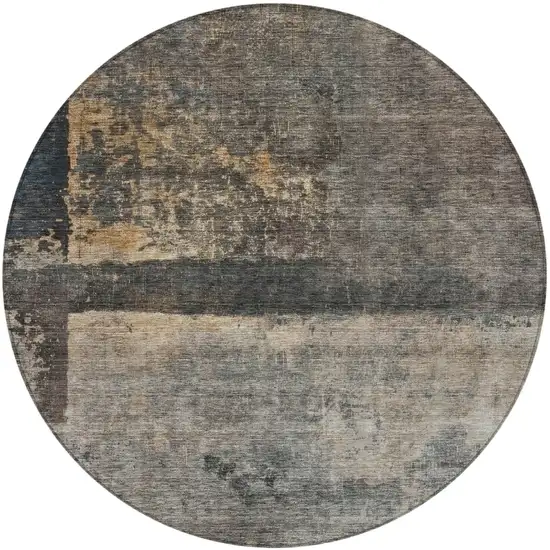 8' Coffee Black And Beige Round Abstract Washable Indoor Outdoor Area Rug Photo 5