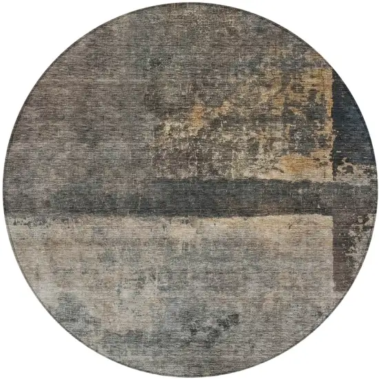 8' Coffee Black And Beige Round Abstract Washable Indoor Outdoor Area Rug Photo 2