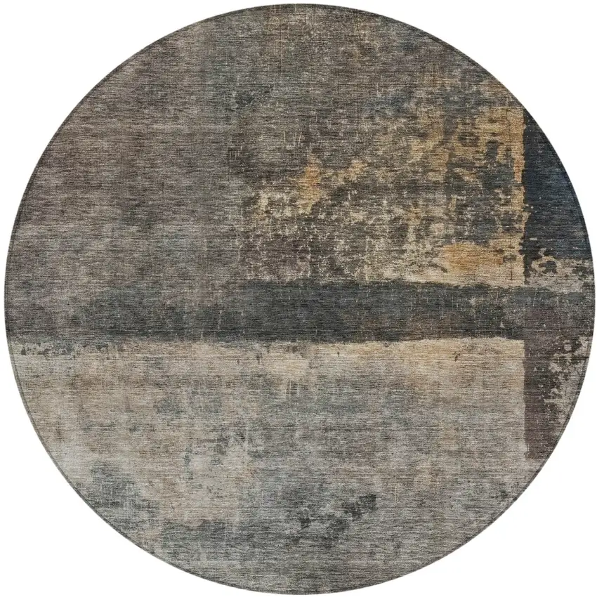 8' Coffee Black And Beige Round Abstract Washable Indoor Outdoor Area Rug Photo 2