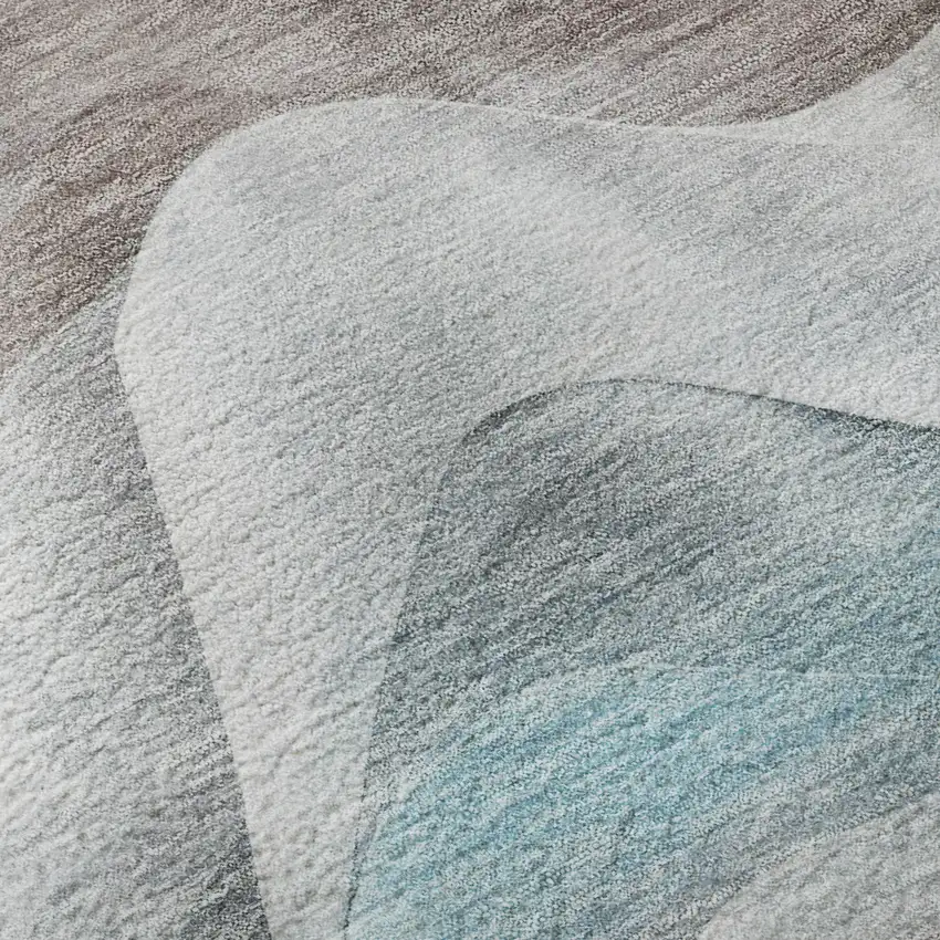 8' Coffee Blue And Ivory Abstract Washable Area Rug With UV Protection Photo 9