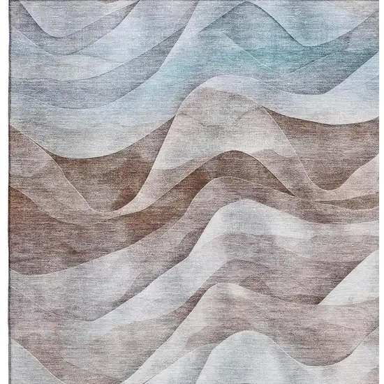 8' Coffee Blue And Ivory Abstract Washable Area Rug With UV Protection Photo 2