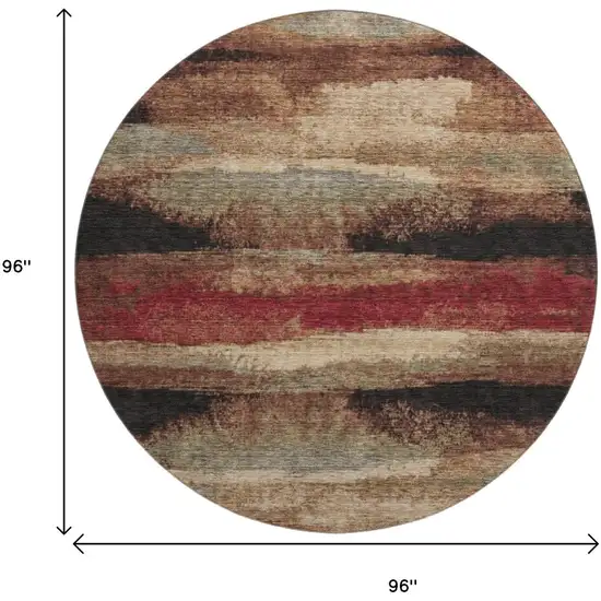 8' Coffee Burgundy And Beige Abstract Washable Round Rug With UV Protection Photo 9