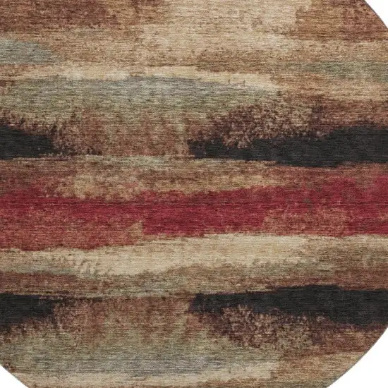 8' Coffee Burgundy And Beige Abstract Washable Round Rug With UV Protection Photo 2