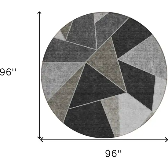 8' Coffee Charcoal And Gray Round Geometric Washable Indoor Outdoor Area Rug Photo 3