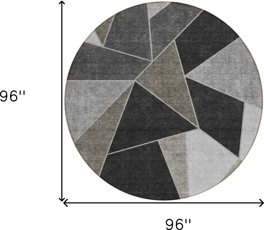 8' Coffee Charcoal And Gray Round Geometric Washable Indoor Outdoor Area Rug Photo 3
