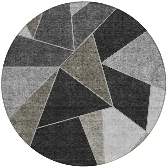 8' Coffee Charcoal And Gray Round Geometric Washable Indoor Outdoor Area Rug Photo 6
