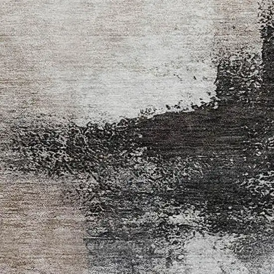 8' Coffee Charcoal And Ivory Abstract Washable Round Rug With UV Protection Photo 3