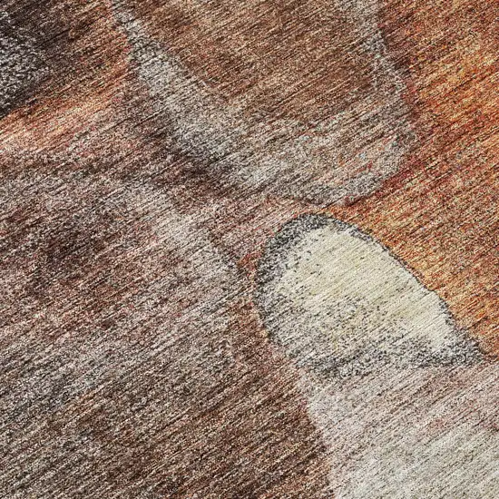 8' Coffee Copper And Beige Round Abstract Washable Indoor Outdoor Area Rug Photo 8