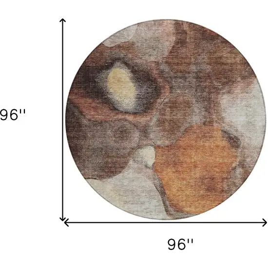 8' Coffee Copper And Beige Round Abstract Washable Indoor Outdoor Area Rug Photo 3