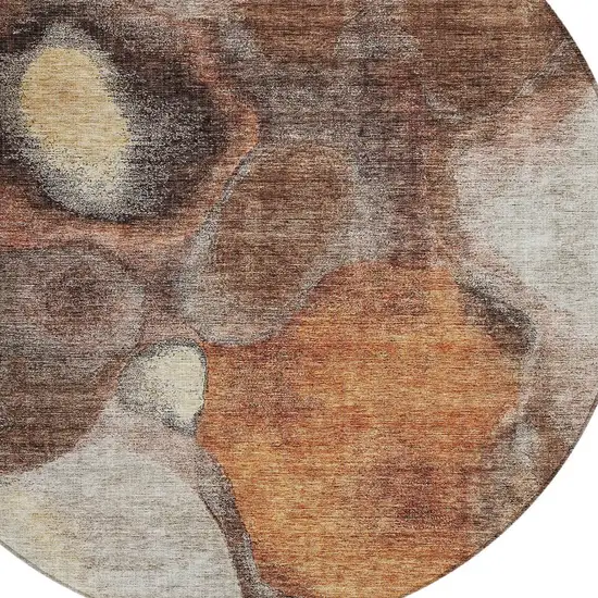 8' Coffee Copper And Beige Round Abstract Washable Indoor Outdoor Area Rug Photo 4