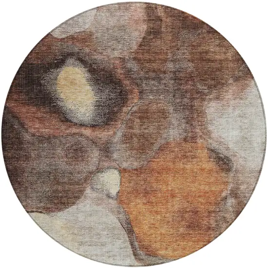 8' Coffee Copper And Beige Round Abstract Washable Indoor Outdoor Area Rug Photo 2