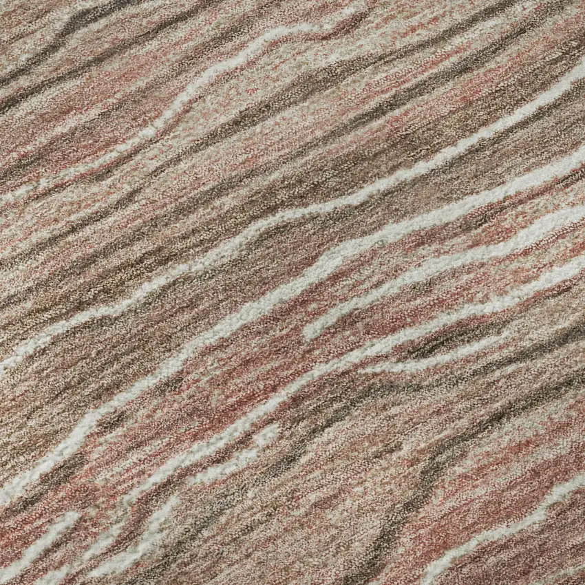 8' Coffee Copper And Beige Striped Washable Round Rug With UV Protection Photo 8