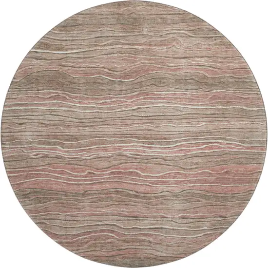 8' Coffee Copper And Beige Striped Washable Round Rug With UV Protection Photo 1