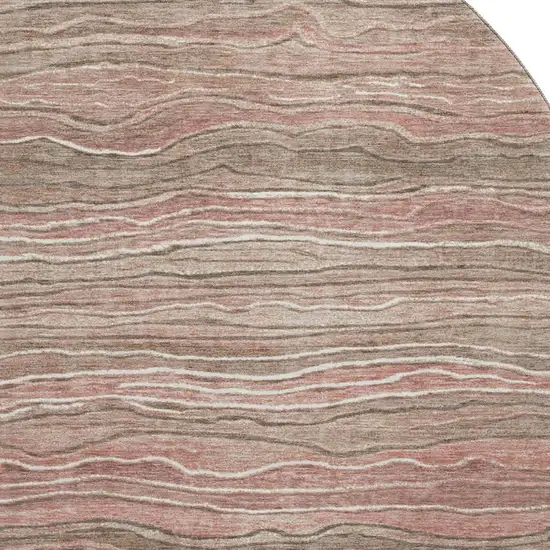 8' Coffee Copper And Beige Striped Washable Round Rug With UV Protection Photo 2