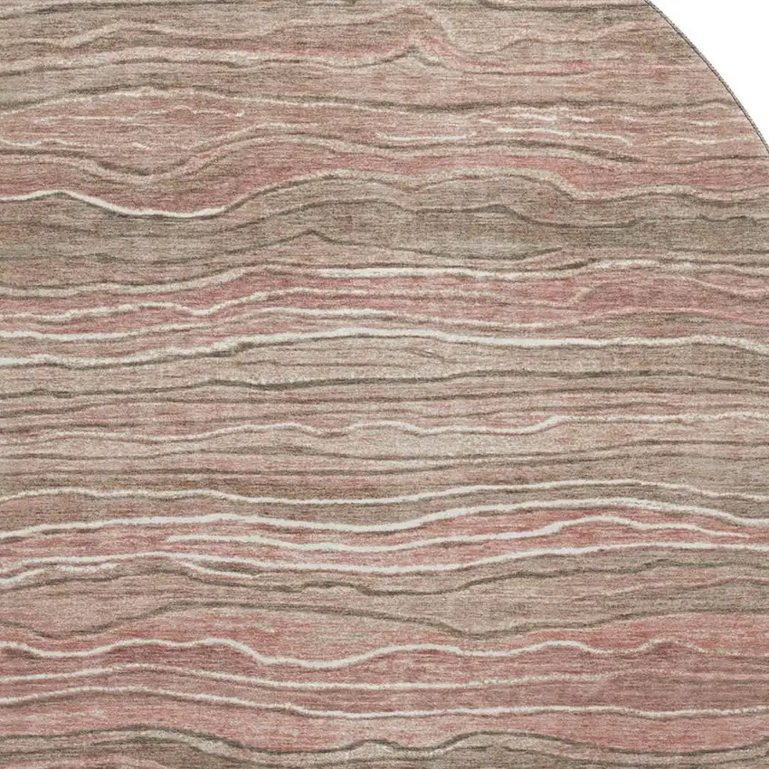 8' Coffee Copper And Beige Striped Washable Round Rug With UV Protection Photo 2