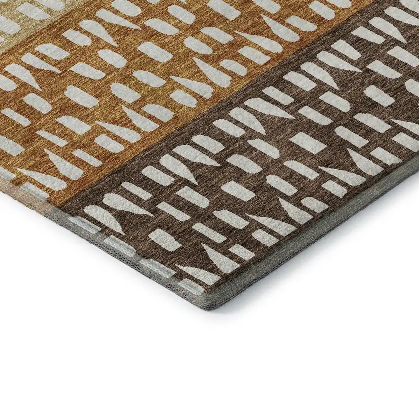 8' Coffee Copper And Ivory Geometric Washable Round Rug With UV Protection Photo 6