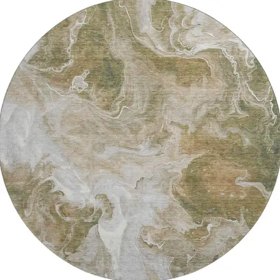8' Coffee Copper And Silver Abstract Washable Round Rug With UV Protection Photo 3