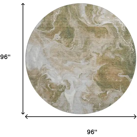 8' Coffee Copper And Silver Abstract Washable Round Rug With UV Protection Photo 9