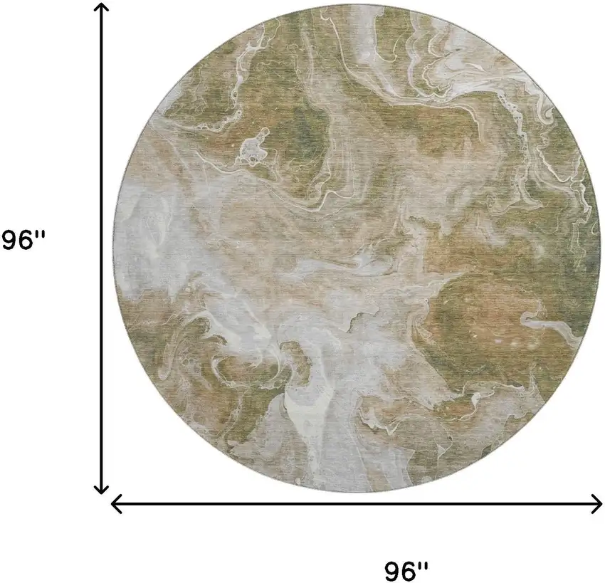 8' Coffee Copper And Silver Abstract Washable Round Rug With UV Protection Photo 9